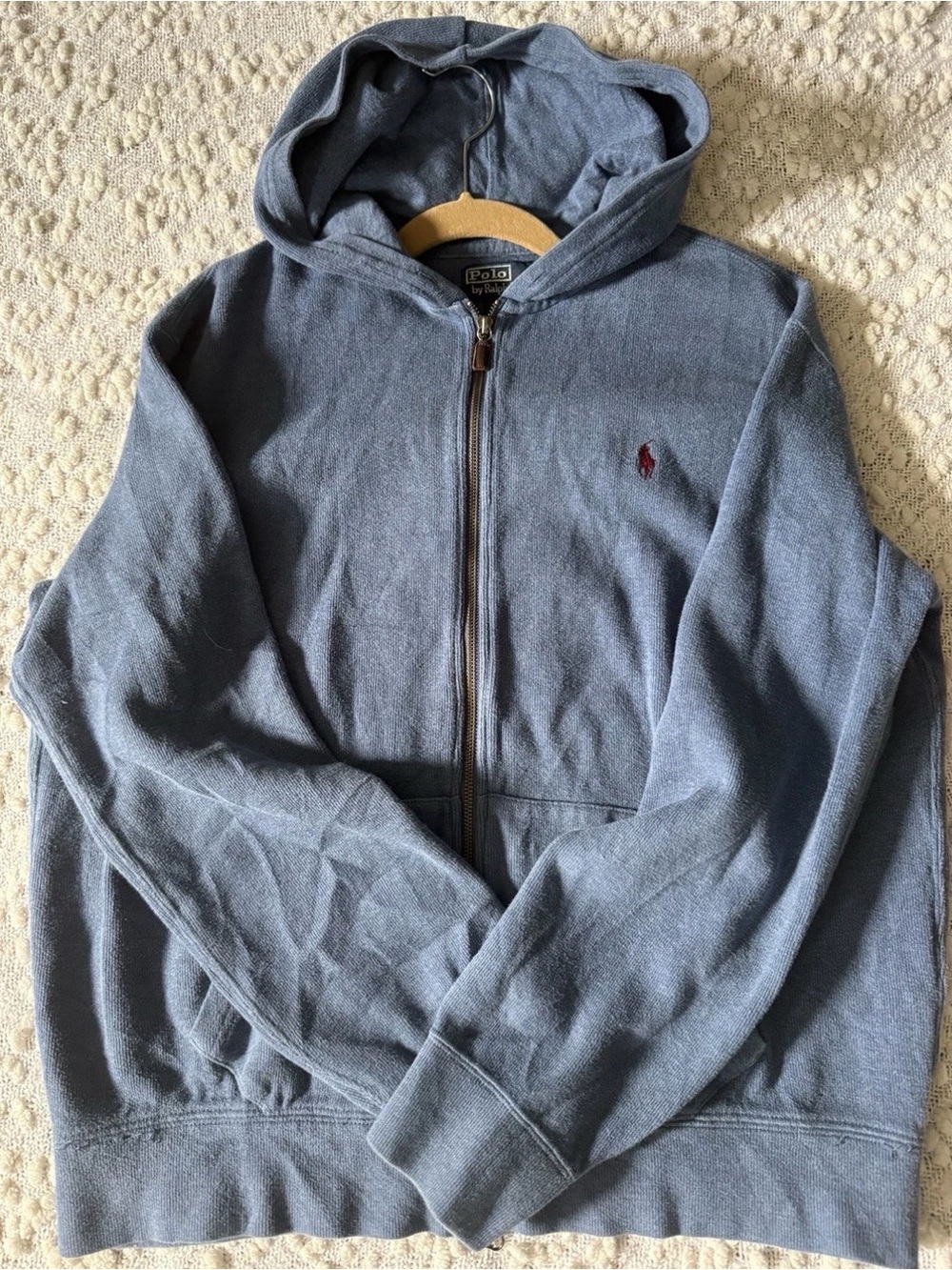 Vintage Ralph Lauren Men’s Heather Blue Zip-Up Hoodie Sweater